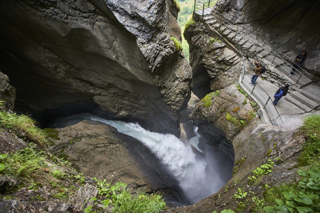 Elevated view of Trümmelbach Falls in the town of Lauterbrunnen, Switzerland